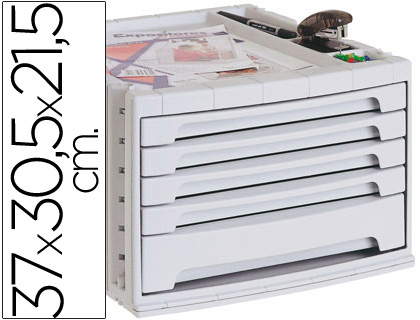 Bloco Classificador de Secretaria 37X30,5X21,5 cm Bandeja Organizadora Superior 5 Gavetas Cinza