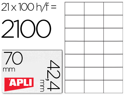 Etiquetas Adesivas Apli 1276 Tamanho 70X42,4mm p/Impressão (100 Folhas) Din A4