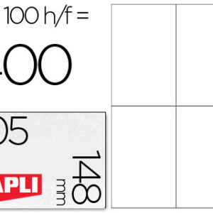 Etiquetas Adesivas Apli 1280 Tamanho 105X148 mm p/Impress?o (100 Folhas) Din A4