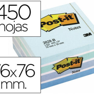 Bloco Notas Adesivas Post-It 76X76 mm Cubo Cor Azul Pastel 450 Folhas