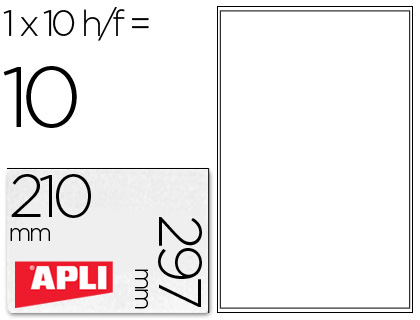 Etiquetas Adesivas Apli de Poliester p/Impressora 210X297mm (10 Folhas)