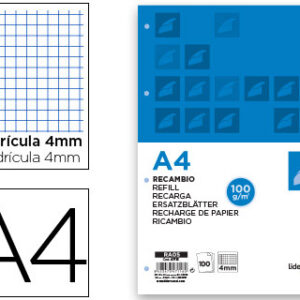 Recarga Din A4 100 Folhas 100G/M2 Quadricula 4mm c/ Margem 4 Furos