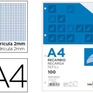 Recarga Din A4 100 Folhas 100G/M2 Quadricula 2mm c/ Margem 4 Furos