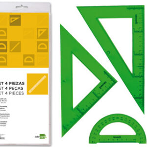 Conjunto de Esquadro e Regua 30 cm e Semicirculo em Petaca Verde