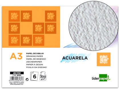 Papel Aguarela Din-A3 300 Gr- Embalagem de 6 Folhas