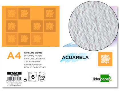 Papel Aguarela Din A4 300 Gr- Embalagem de 6 Folhas