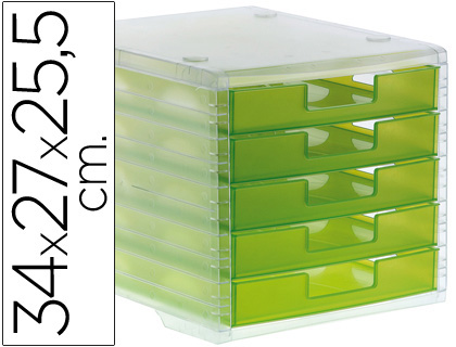 Bloco Classificador Q-Connect de Secretaria 340X270X255 mm Empilhaveis 5 Gavetas Verde Kiwi Transluc