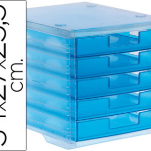 Bloco Classificador Q-Connect de Secretaria 340X270X255 mm Empilhaveis 5 Gavetas Azul Mar Translucid