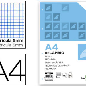 Recarga Din A4 120 Folhas Quadricula de 5 mm Margem c/ Bandas 5 Cores Papel de 70Gr