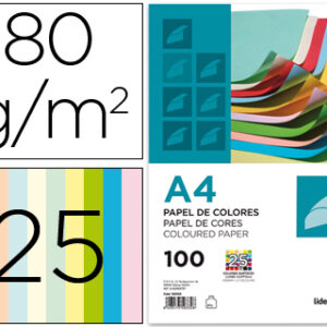 Papel de Cor Din A4 80 Gr (100 Folhas) 25 Cores Sortidas