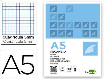 Recarga Din A5 120+20 Folhas Quadriculado 5 mm 6 Furos s/ Margem Bandas 5 Cores Papel 70g