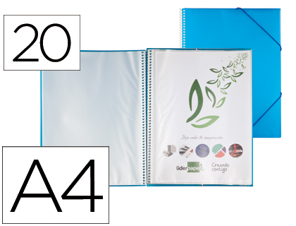 Capa Catalogo c/ Espiral 20 Bolsas Polipropileno Din A4 Azul