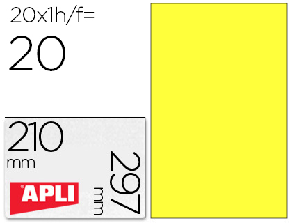 Etiqueta Apli Adesiva 02878 210X297mm p/Laser Fotoco. Tinteiro Caixa c/20 Folhas A4 Amarelo