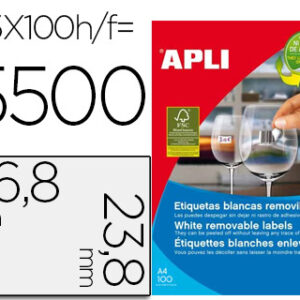 Etiquetas Adesivas Apli 36,8X23,8mm Fotocopiadora Laser Inkjet (100 Folhas) A4 c/5500 Etiquetas