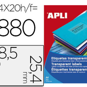 Etiqueta Apli Adesiva Transparente 48,5X25,4mm Fotoco. Laser Inkjet (20 Folhas) A4 c/880 Etiquetas