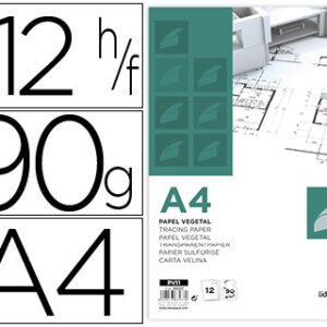Bloco de Papel Vegetal Din A4 210X297mm 90G/M2 Bolsa de 12 Folhas