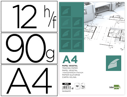Bloco de Papel Vegetal Din A4 210X297mm 90G/M2 Bolsa de 12 Folhas