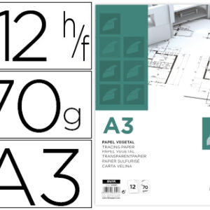 Bloco de Papel Vegetal Din A3 297X420mm 70G/M2 Bolsa de 12 Folhas
