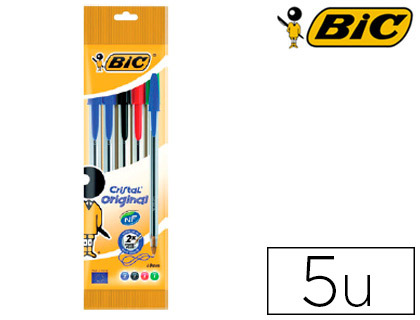Caneta Bic Cristal Medium (5 Unidades) Cores Sortidas 2 Azul/1 Preto/1 Vermelh /1 Verde