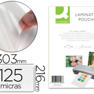 Bolsa de Plastificar Q-Connect 303 X 216 mm 125 Microns Din A4 Auto Adesivas (25 Unidades)