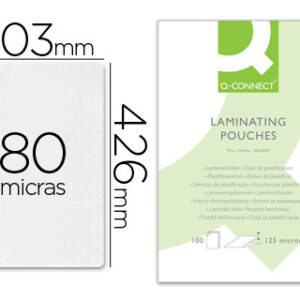 Bolsa de Plastificar Q-Connect 303 X 426 mm 80 Microns Din A3 (100 Unidades)