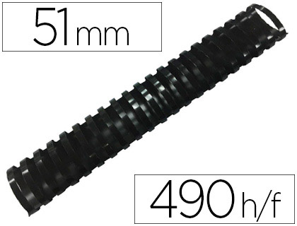 Lombada Q-Connect Plastica Redonda de 51 mm Preta Capacidadee 490 Folhas (10 Unidades)
