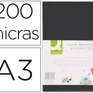 Capa de Encadernacao Q-Connect PVC Din A3 Opaca Preta 200 Microns (100 Unidades)