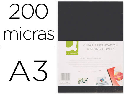 Capa de Encadernacao Q-Connect PVC Din A3 Opaca Preta 200 Microns (100 Unidades)