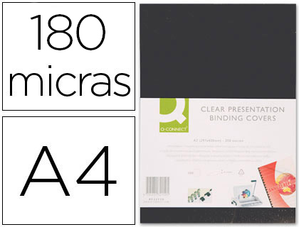 Capa de Encadernacao Q-Connect PVC Din A4 Opaca Preta 200 Microns (100 Unidades)