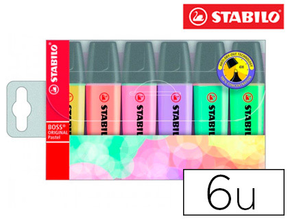 Marcador Stabilo Boss Pastel Fluorescente 70 Estojo de 6 Unidades Sortidas