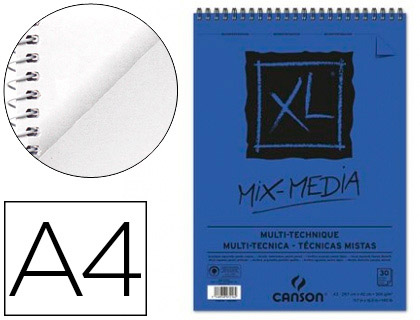 Bloco de Desenho Aguarela Canson Xl Mix Media Grano Medio A4 Espiral 30F 300 Gr