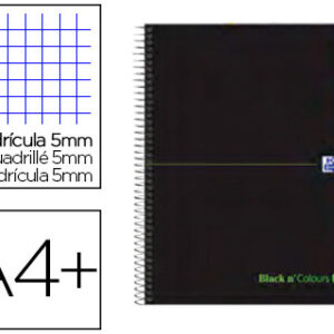 Caderno Espiral Oxford Ebook 5 Capa Extradura A4+ 100F c/Separadores Quad. 5 mm BlackN Verde