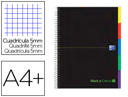 Caderno Espiral Oxford Ebook 5 Capa Extradura A4+ 100F c/Separadores Quad. 5 mm BlackN Verde