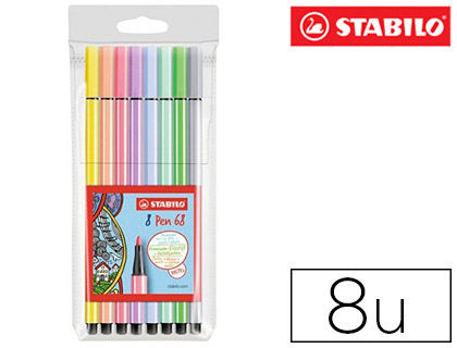 Marcador Stabilo Aguarelavel Pen 68 Estojo de 8 Cores Sortidas Pastel