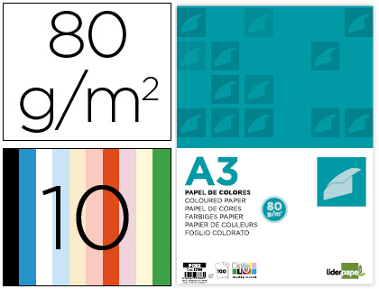 Papel de Cor Din A3 80Gr/M2 10 Cores Sortidas (100 Folhas)