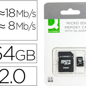 Cartão Memória MicroSD 64GB (CLASS 10) c/ Adaptador SD - Q-CONNECT