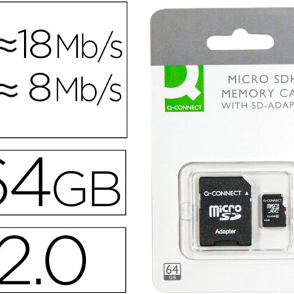 Cartão Memória MicroSD 64GB (CLASS 10) c/ Adaptador SD - Q-CONNECT