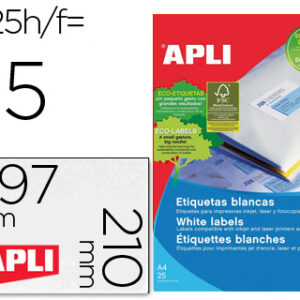 Etiquetas Adesivas Apli 1215 Formato 210X297 mm p/Impress?o Caixa c/25 Folhas c/25