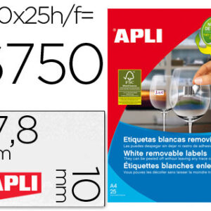 Etiquetas Adesivas Apli 10197 Formato 17,8X10 mm Removivel p/Impressão (25 Folhas)