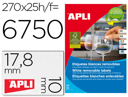 Etiquetas Adesivas Apli 10197 Formato 17,8X10 mm Removivel p/Impressão (25 Folhas)