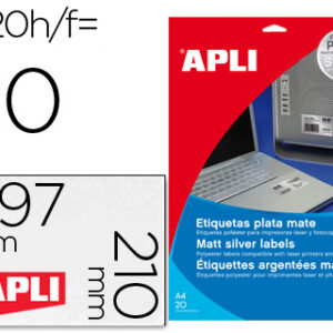 Etiquetas Adesivas Apli 10071 Metalizada Formato 210X297 mm p/Impress?o 20 Folhas c/20