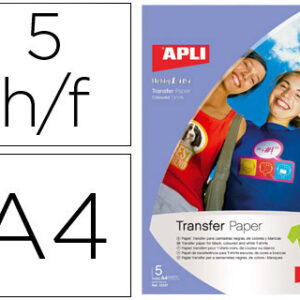 Papel Transfer Apli p/ Prendas Escuras c/ Acabamento Fotografico Din A4 Embalagem de 5 Folhas