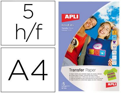 Papel Transfer Apli p/ Prendas Escuras c/ Acabamento Fotografico Din A4 Embalagem de 5 Folhas