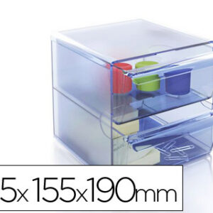 Cubo de Arquivo Archivo 2000 2 Gavetas Organizador Modular Plastico Azul Transp. 155X155X190mm