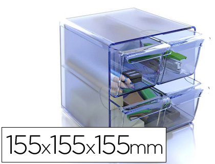 Cubo de Arquivo Archivo 2000 4 Gavetas Organizador Modular Plastico Azul Transp. 155X155X155mm