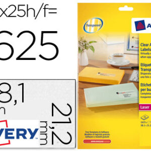 Etiquetas Adesivas Avery Din A4 Imprimiveis Transp. 38,1X21,2mm (25 Folhas) c/1625 Etiquetas