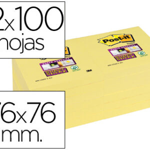 Bloco Notas Adesivas Post-It Super Sticky 76X76 mm c/ 12 Blocos Amarelo Canario