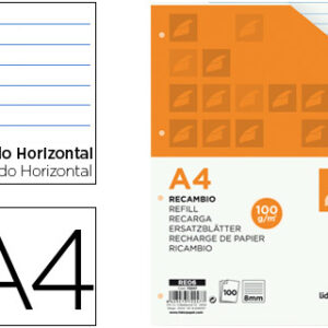 Recarga Din A4 100 Folhas 100 G/M2 Pautado Horizontal Sem Margem 4 Furos Bandas de 5 Cores