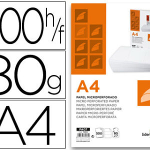 Papel A4 80G/M2 Embalagem de 500 Folhas Branco Microperfurado em Tres Partes Iguais