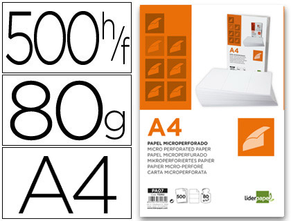 Papel A4 80G/M2 Embalagem de 500 Folhas Branco Microperfurado em Tres Partes Iguais